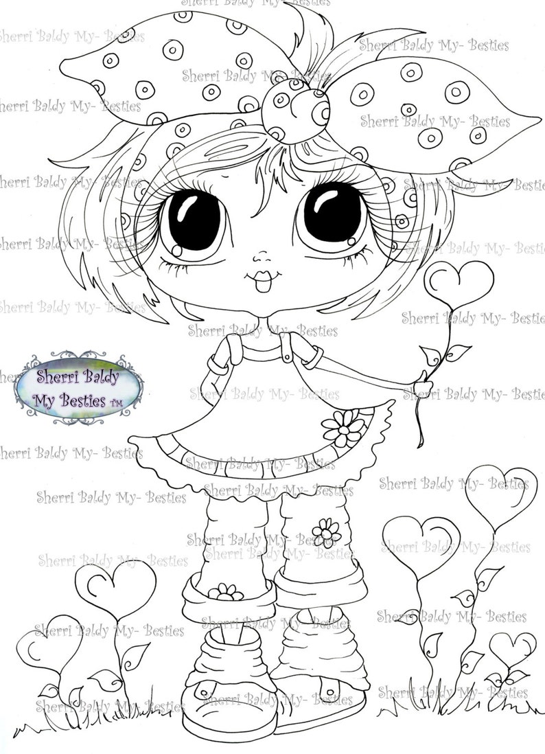 INSTANT DOWNLOAD Digital Digi Stamps Big Eye Big Head Dolls Bestie img505 Garden Of Love My Besties By Sherri Baldy image 2