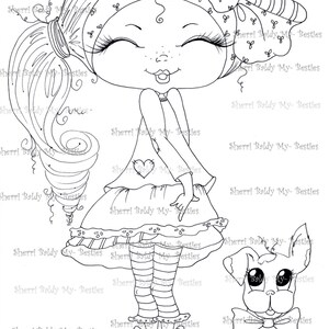 INSTANT DOWNLOAD Digital Digi Stamps Big Eye Big Head Dolls You Get Two Stamps In This Order Shy Bestie and Pup My Besties By Sherri Baldy image 2