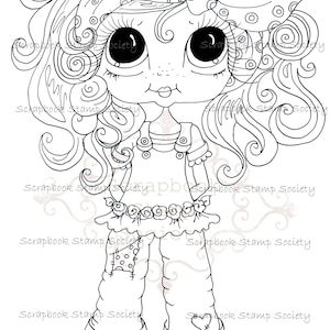 Puede incluir: Una ilustración en blanco y negro de una niña con ojos grandes, que lleva un sombrero con lunares, un vestido con volantes y pantalones con un parche. Ella sostiene una flor en su mano.