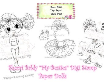 INSTANT DOWNLOAD Digital Digi Stamps My Besties Paper Dolls  Big Head Dolls Digi  By Sherri Baldy