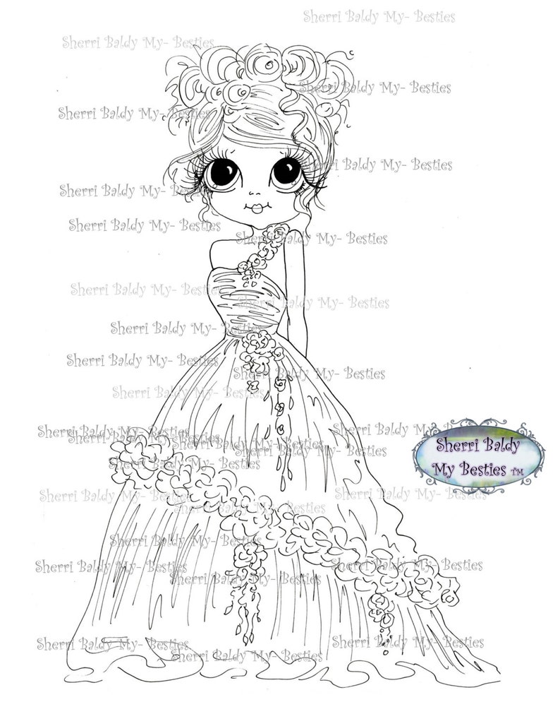 INSTANT DOWNLOAD Digital Digi Stamps Big Eye Big Head Dolls Digi My Besties The Bride By Sherri Baldy image 1