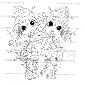 May include: A black and white line art illustration of two fairies with butterfly wings. One fairy is holding a basket of hearts and the other fairy is holding a flower. The fairies are wearing dresses and shoes. The illustration is surrounded by hearts and flowers.