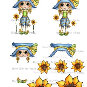 Descarga instantánea de adornos y papeles decorativos 3D para tarjetas Bestie Daffodilla Big Head Dolls Digi de Sherri Baldy