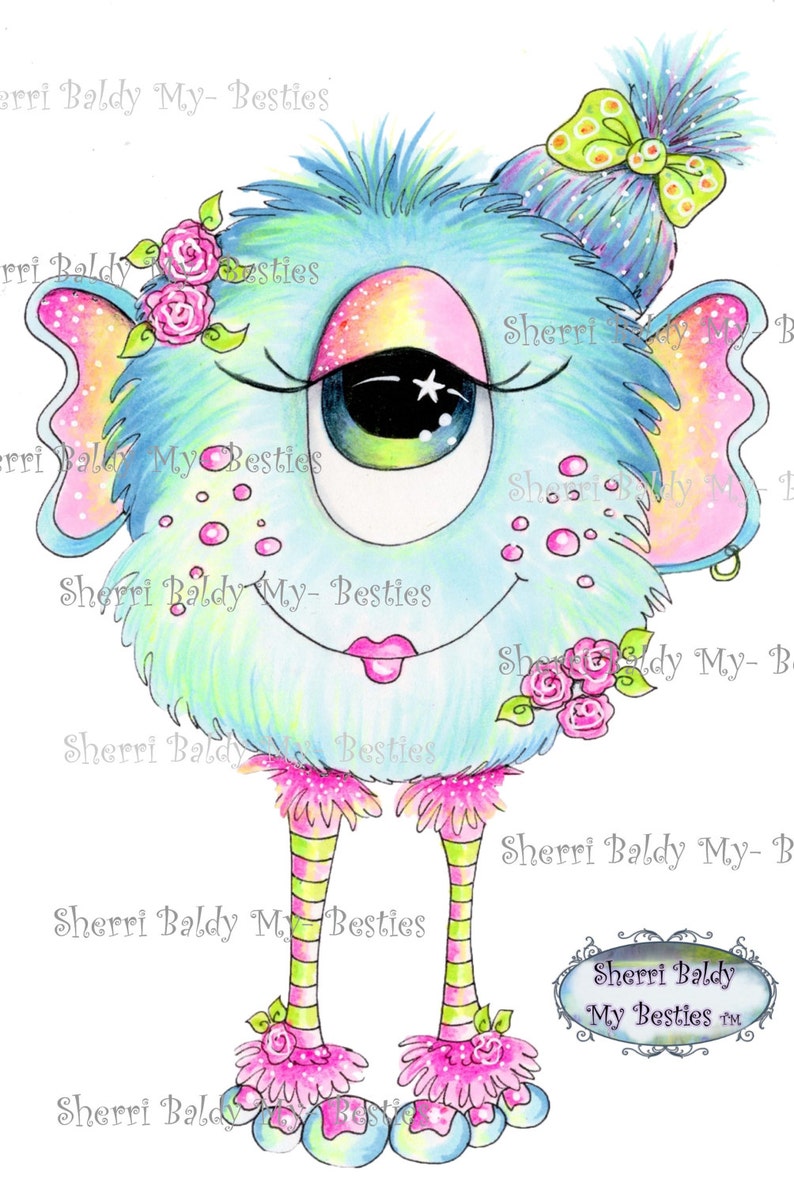 INSTANT DOWNLOAD Digital Digi Stamps Big Eye Big Head Dolls Bestie Scan 0019 My Besties Monsters Ever Mini Monster TM By Sherri Baldy image 1