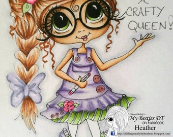 INSTANT DOWNLOAD Digital Digi Stamps Big Eye Big Head Dolls Digi  Img887 Crafty Queen TM By Sherri Baldy