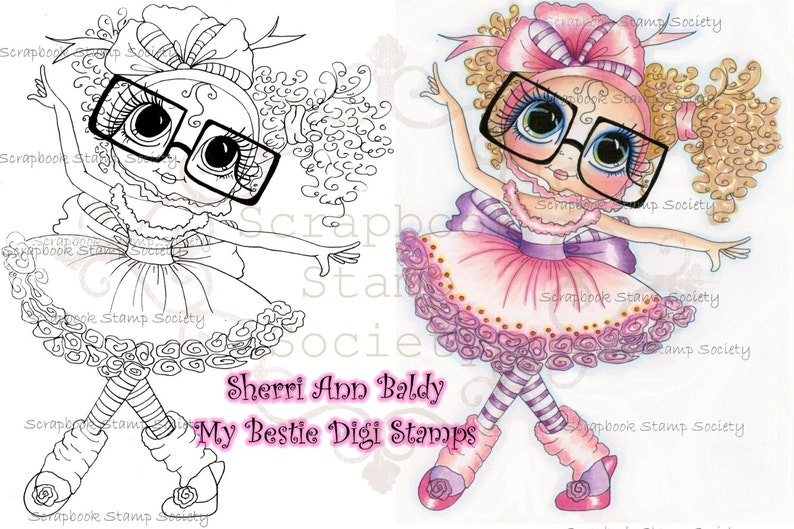 INSTANT DOWNLOAD Digital Digi Stamps Big Eye Big Head Dolls Digi Tapping Tillie Bestie Dancer By Sherri Baldy image 1