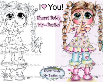 INSTANT DOWNLOAD Digital Digi Stamps Big Eye Big Head Dolls Digi img340  My Besties I Heart You By Sherri Baldy