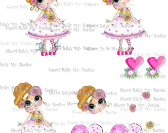 INSTANT DOWNLOAD Digital Digi Stamps Sweet Mary Lou  3D Decoupage kit Besties Big Head Dolls Digi By Sherri Baldy