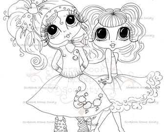 INSTANT DOWNLOAD Digital Digi Stamps Big Eye Big Head Dolls Digi  Retor Girls By Sherri Baldy