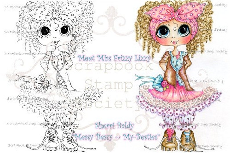 INSTANT DOWNLOAD Digital Digi Stamps Big Eye Big Head Dolls Messy Bessy My Besties Digi Miss Frizz Iizzy By Sherri Baldy image 1