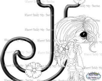 INSTANT DOWNLOAD Digital Digi Stamps Big Eye Big Head Dolls Alpha-Besties Alphabet Letter J My Besties By Sherri Baldy