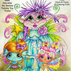 Digital download Copy Sherri Baldy Twinkle Toes My Besties Trolls Coloring Book 25 Pages Big Eye Big Head Dolls image 3