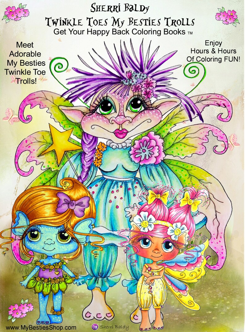 Digital download Copy Sherri Baldy Twinkle Toes My Besties Trolls Coloring Book 25 Pages Big Eye Big Head Dolls image 3