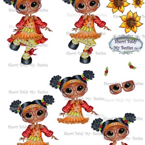 Descarga instantánea de adornos y papeles decorativos 3D para tarjetas Bestie Mandy Big Head Dolls Digi de Sherri Baldy