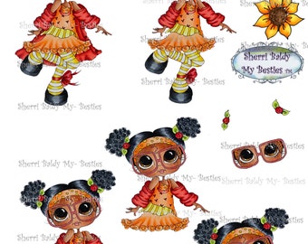 Instant Download 3D deco Card Toppers & Papers Bestie Mandy Big Head Dolls Digi By Sherri Baldy