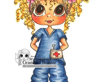 INSTANT DOWMLOAD Digital Digi Stamps Big Eye Big Head Dolls Digi Nurse Bonnie By Sherri Baldy