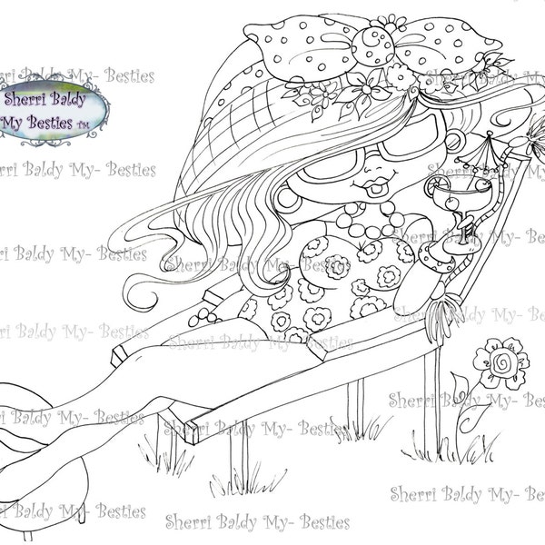 INSTANT DOWMLOAD Digital Digi Stamps Big Eye Big Head Dolls Digi Img011  New Fluffy Besties Tm BEACHTIME By Sherri Baldy