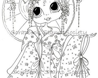 INSTANT DOWMLOAD Digitale Digi Stamps Big Eye Big Head Dolls Digi Jasmin Geisha door Sherri Baldy