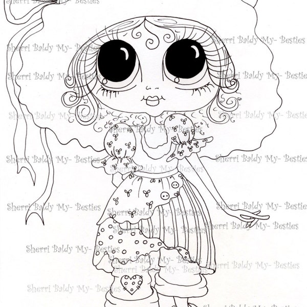 INSTANT DOWNLOAD Digital Digi Stamps Big Eye Big Head Dolls Img096 Bestie By Sherri Baldy