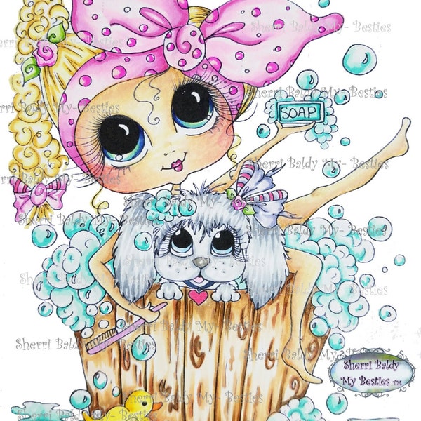 INSTANT DOWNLOAD Digital Digi Stamps Big Eye Big Head Dolls NEW Scan0001 My Besties Pets Puppy Spa By Sherri Baldy