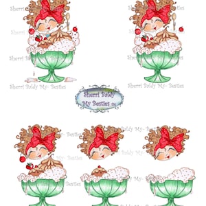 DESCARGA INSTANTÁNEA Sellos digitales Muñecas de ojos grandes y cabezas grandes NUEVOS dulces Sundae de mejores amigas Hoja decorativa 3D de mejores amigas Por Sherri Baldy