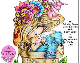 Instant Download Printable Sherri Baldy Fluffys 2 My Besties Coloring Book 25 Pages Big Eye Big Head Dolls