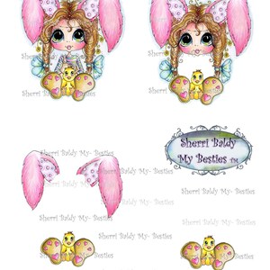 Descarga instantánea de adornos para tarjetas 3D con diseño de Bestie Bunny, Besties Big Head Dolls Digi de Sherri Baldy