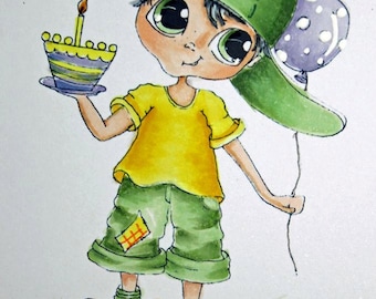 INSTANT DOWNLOAD  Digital Digi Stamps Big Eye Big Head Dolls Birthday Boy Bestie Boy By Sherri Baldy