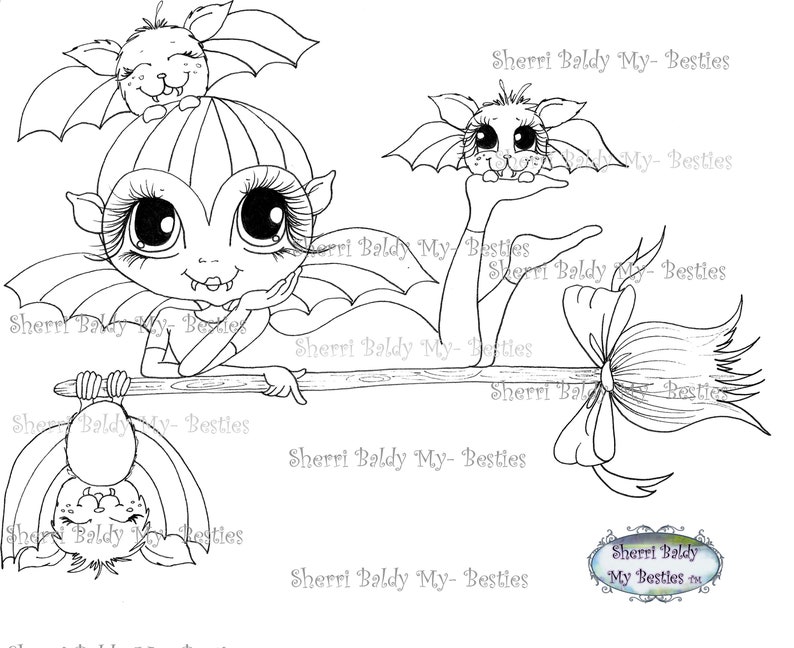 INSTANT DOWNLOAD Digital Digi Stamps Big Eye Big Head Dolls Bestie New Bestie You Drive Me Batty My Besties Img015 By Sherri Baldy image 3