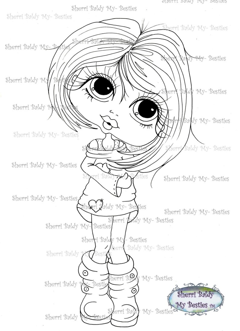 INSTANT DOWNLOAD Digi Stamps Big Eye Big Head Dolls Digi Bestie img469 By Sherri Baldy image 1