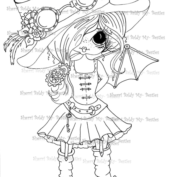 INSTANT DOWNLOAD Digital Digi Stamps  Digi Big Eye Big Head Dolls Digi  Scan0004 Steam Punk Bestie By Sherri Baldy