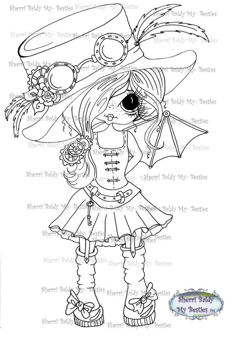 INSTANT DOWNLOAD Digital Digi Stamps Digi Big Eye Big Head Dolls Digi Scan0004 Steam Punk Bestie By Sherri Baldy image 1