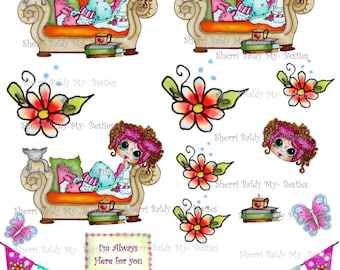 Instant Dwonload 3D deco Card Toppers & Papers Bestie Mandy Big Head Dolls 3d sheet I Love Coco  By Sherri Baldy