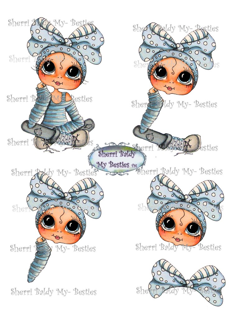 Instant Download Blue Girl 3D Decoupage kit Besties Big Head Dolls Digi By Sherri Baldy image 1