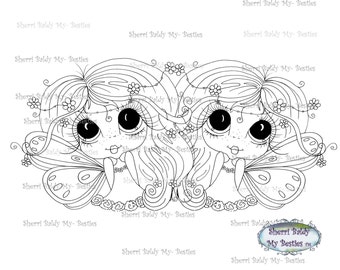 INSTANT DOWNLOAD Digital Digi Stamps Big Eye Big Head Dolls  My Besties Twin Besties By Sherri Baldy