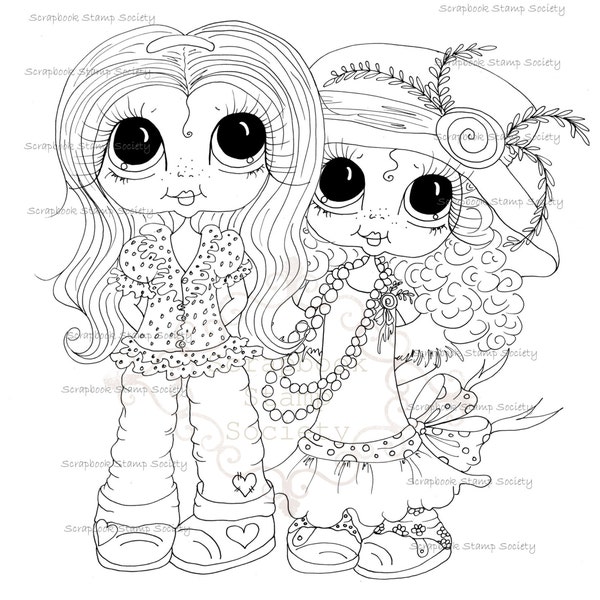 INSTANT DOWNLOAD Digital Digi Stamps Big Eye Big Head Dolls Bestie one more Bestie Best Friends  By Sherri Baldy