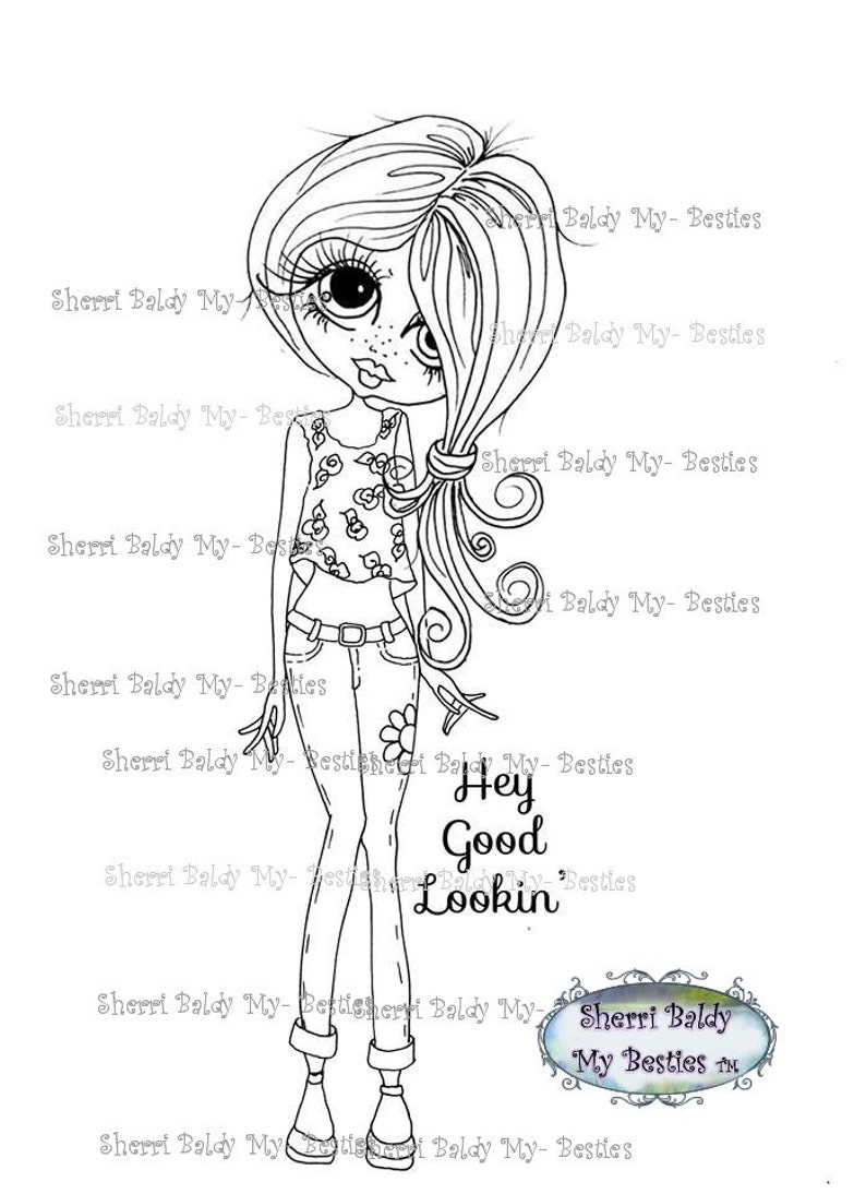 INSTANT DOWNLOAD Digi Stamps Big Eye Big Head Dolls Digi Bestie You get 5 Digis in ALLTwiggy Bestie By Sherri Baldy image 1