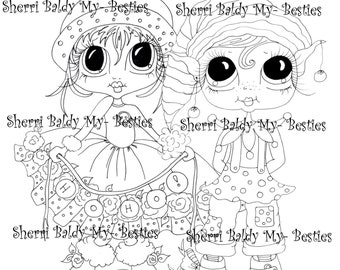 INSTANT DOWMLOAD Digital Digi Stamps Big Eye Big Head Dolls Digi  My Besties Christmas Remix 1 By Sherri Baldy