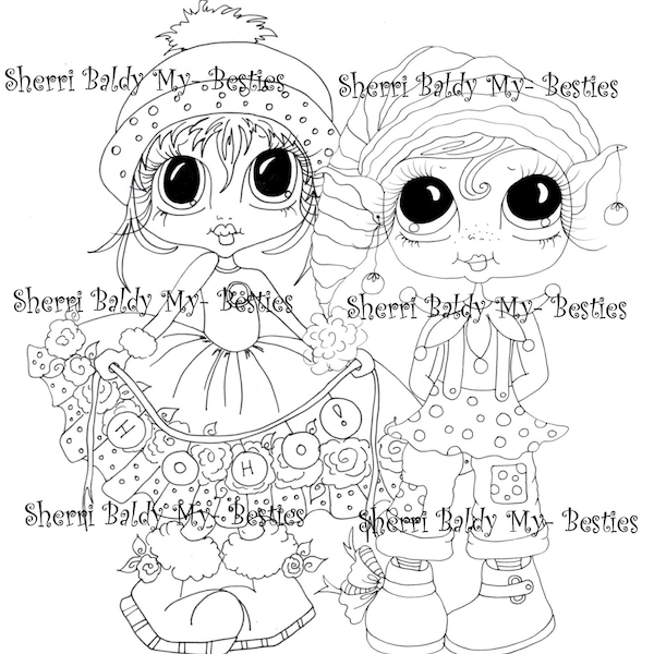 INSTANT DOWMLOAD Digital Digi Stamps Big Eye Big Head Dolls Digi  My Besties Christmas Remix 1 By Sherri Baldy