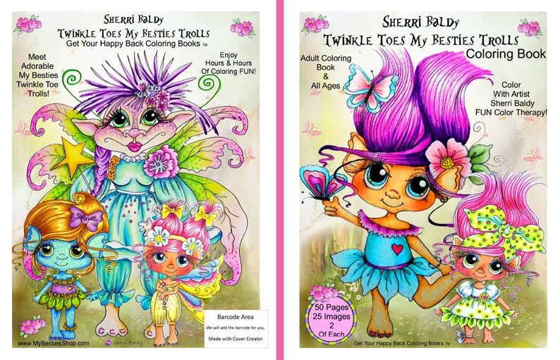 Digital download Copy Sherri Baldy Twinkle Toes My Besties Trolls Coloring Book 25 Pages Big Eye Big Head Dolls image 2