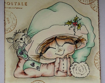 INSTANT DOWNLOAD Digital Digi Stamps Big Eye Big Head Dolls Digi  Img897 Warm Winter Nights By Sherri Baldy