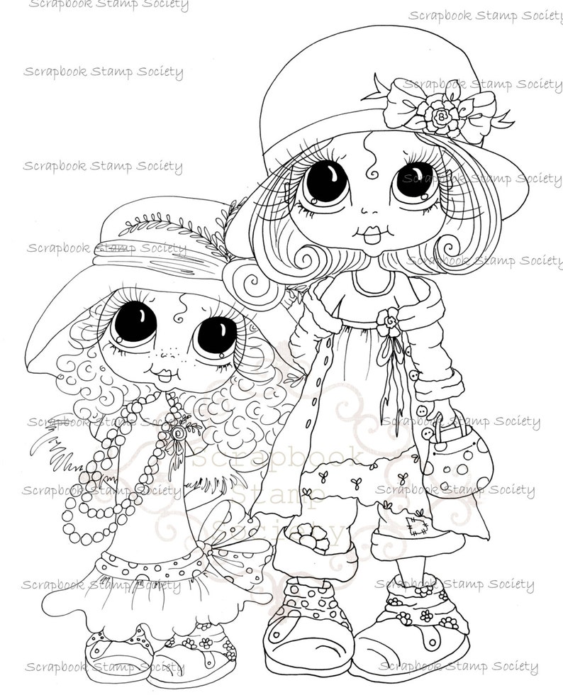 INSTANT DOWNLOAD Digital Digi Stamps Big Eye Big Head Dolls Bestie All Dressed Up Besties By Sherri Baldy image 1