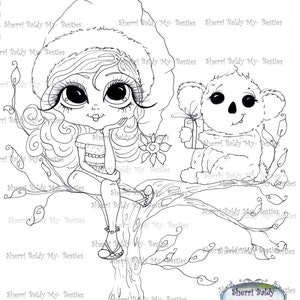 INSTANT DOWNLOAD Digital Digi Stamps  Digi Big Eye Big Head Dolls Digi  Aussie Christmas By Sherri Baldy