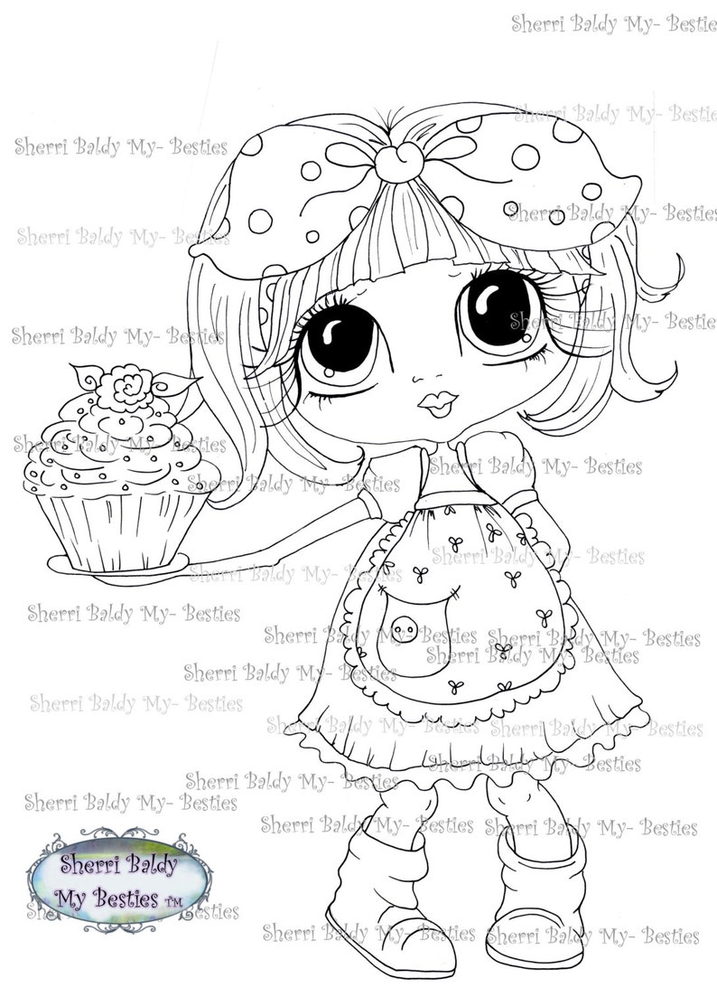 INSTANT DOWNLOAD Digital Digi Stamps Big Eye Big Head Dolls Digi My Besties Cupcakes By Sherri Baldy image 1