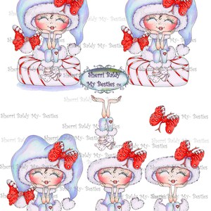 Kit de decoupage 3D "Mejores amigas de menta navideña", descarga instantánea. Muñecas cabezonas digitales de Sherri Baldy.