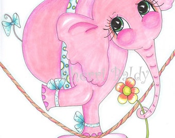 INSTANT DOWMLOAD Digital Digi Stamps Big Eye Big Head Dolls Digi  My Besties Cirque De La Bestie Elephant By Sherri Baldy