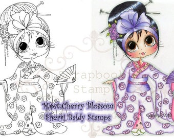 INSTANT DOWNLOAD Digital Digi Stamps Big Eye Big Head Dolls Digi Cherry Blossom By Sherri Baldy