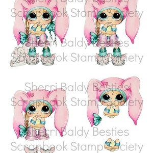 Kit de decoupage 3D de conejita Bestie, descarga instantánea, muñecas cabezonas Besties Digi, de Sherri Baldy