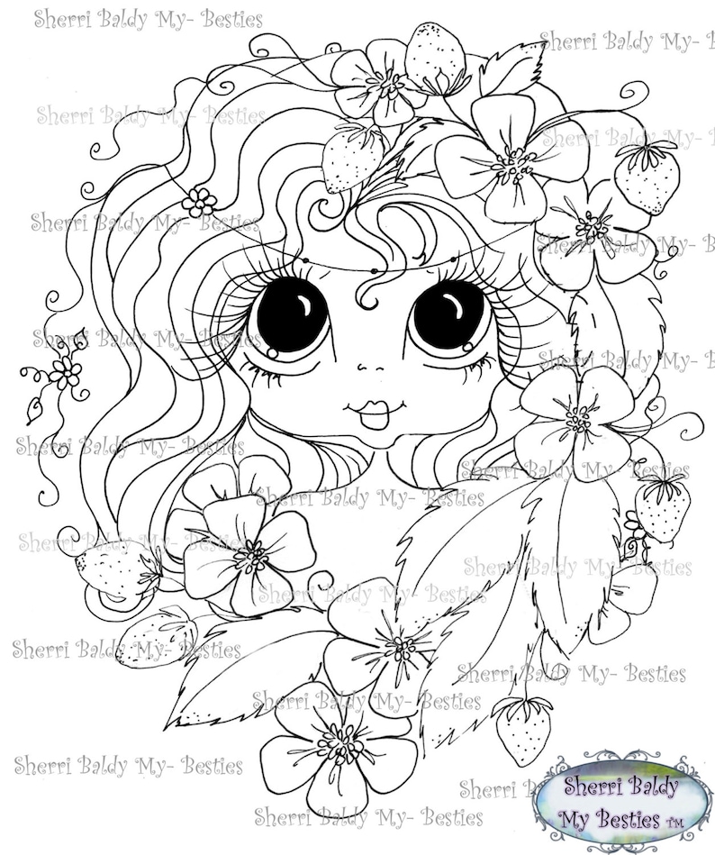 INSTANT DOWNLOAD Digital Digi Stamps Big Eye Big Head Dolls Digi My Besties Making Faces Garden Girl By Sherri Baldy image 1