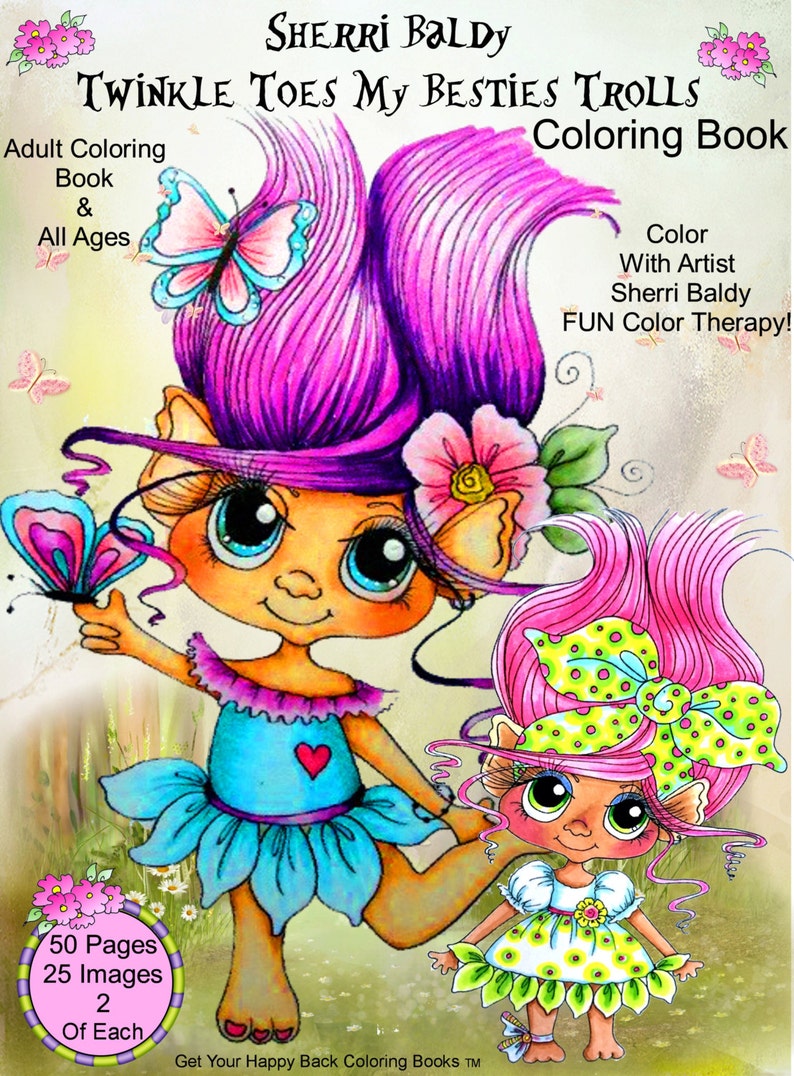 Digital download Copy Sherri Baldy Twinkle Toes My Besties Trolls Coloring Book 25 Pages Big Eye Big Head Dolls image 1